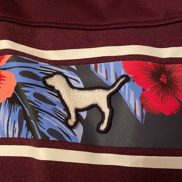 PINK VS Wine Tropical Print Lightweight Zip Up Hoodie - Picture 5 of 8